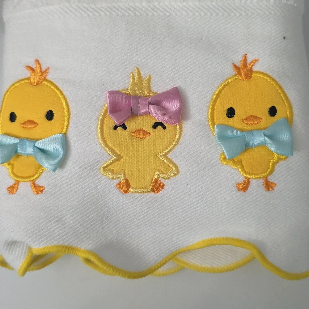 Kassafina White Hand Towels with Yellow Chick Embroidery - Set of 2, NWT